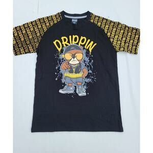Fresh Laundry Boys Graphic T-Shirt Black Yellow Drippin Bear Youth Size 16/18
